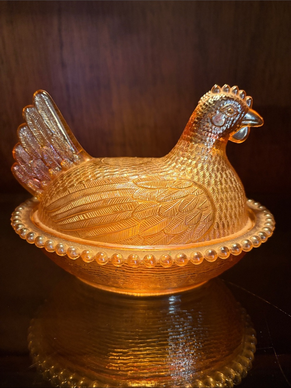Indiana Glass Hen on Nest Iridescent